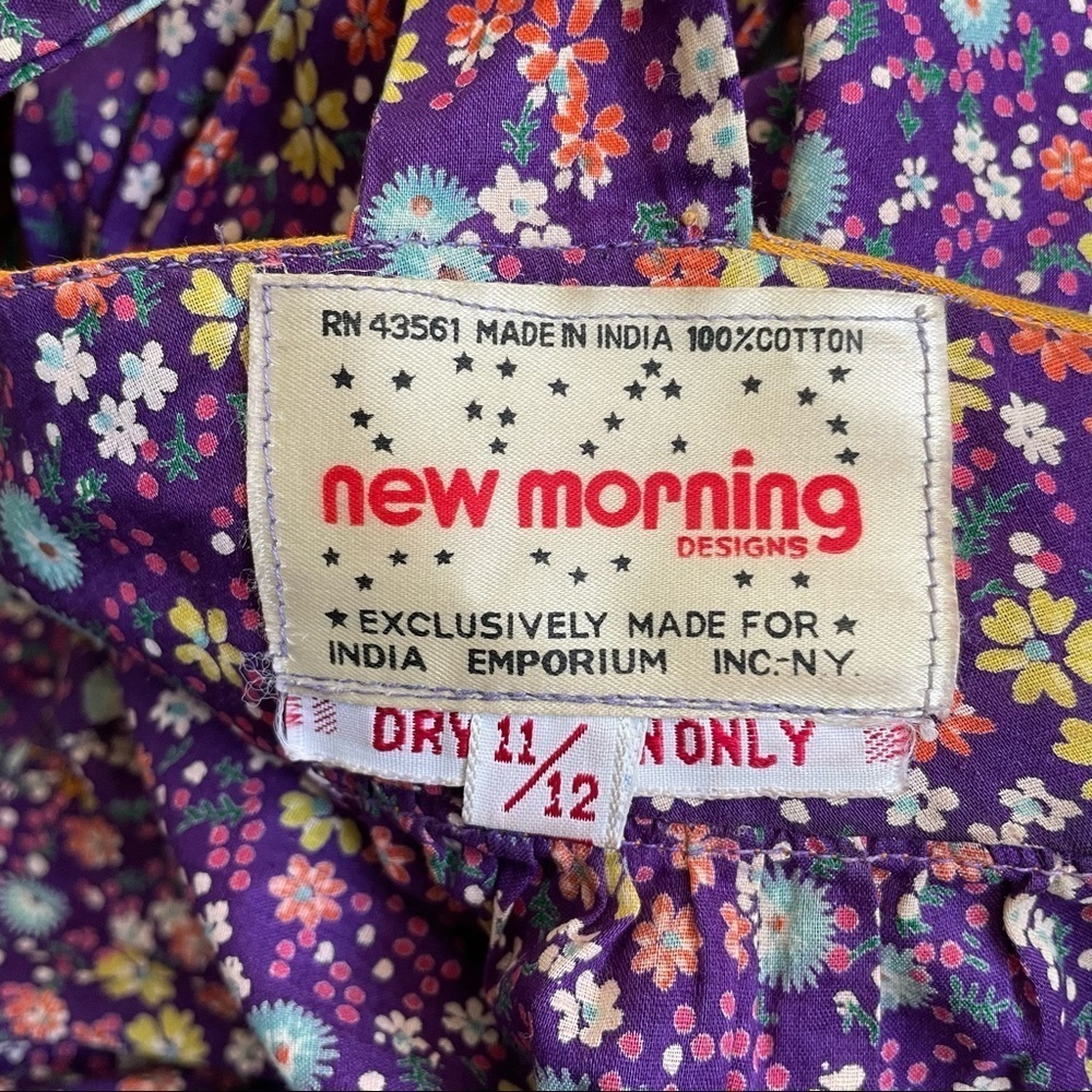 Vintage 1960s/1970s New Morning Designs Purple Floral Cotton Halter Dress 11/12 - Picture 7 of 10